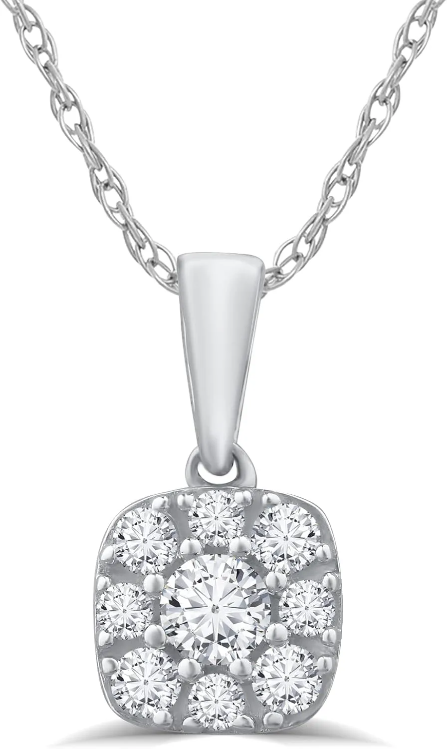 La Joya 1/4-1 Carat Lab Grown Diamond Necklaces For Women | 925 Sterling Silver Diamond Halo Necklace | Sparkling GH VS/SI Diamonds | Accompanied By Adjustable Silver Chain