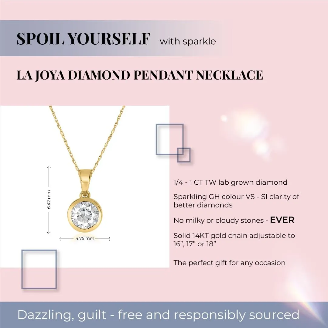 Lab Grown Bezel Diamond Necklaces For Women | Certified 1/4-1 Carat Solid 14k Gold Diamond Necklace Accompanied By Adjustable Real Gold Chain | Sparkling GH VS/SI Diamond Jewelry for Women