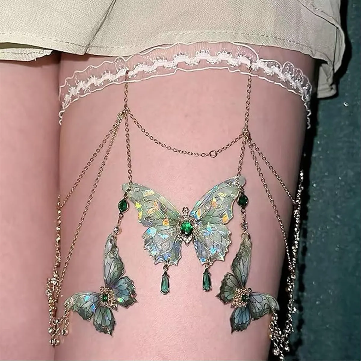 Lace Butterfly Tassels Thigh Jewelry, Adjustable Sexy Layered Butterfly Lace Leg Chains Body Chains