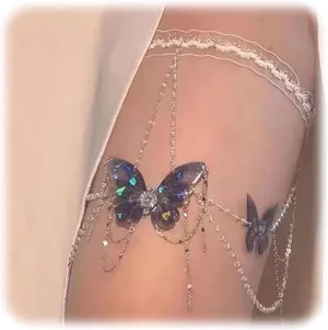 Lace Butterfly Tassels Thigh Jewelry, Adjustable Sexy Layered Butterfly Lace Leg Chains Body Chains