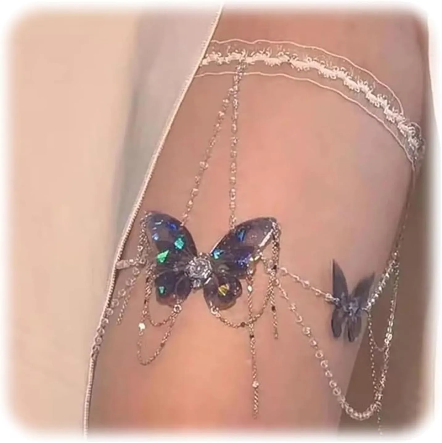 Lace Butterfly Tassels Thigh Jewelry, Adjustable Sexy Layered Butterfly Lace Leg Chains Body Chains