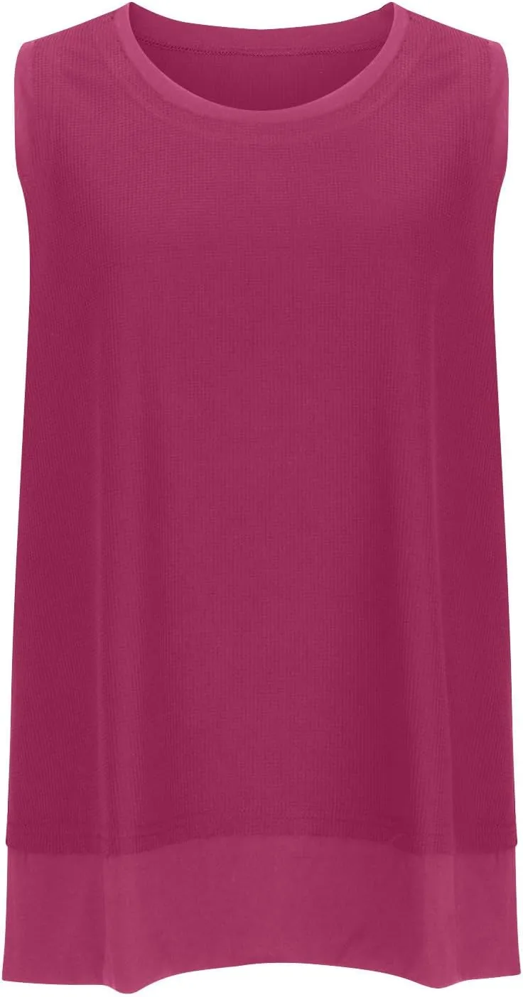 Lastesso Tank Tops for Women 2024 Crewneck Sleeveless Clothes Relaxed Size Solid Lounge Shirts Waffle Summer Beach Tops