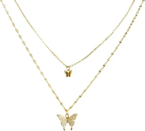 Layered Butterfly Necklaces for Women,Dainty Gold Layering Butterfly Pendant Necklace Layered Butterfly Necklaces Gifts