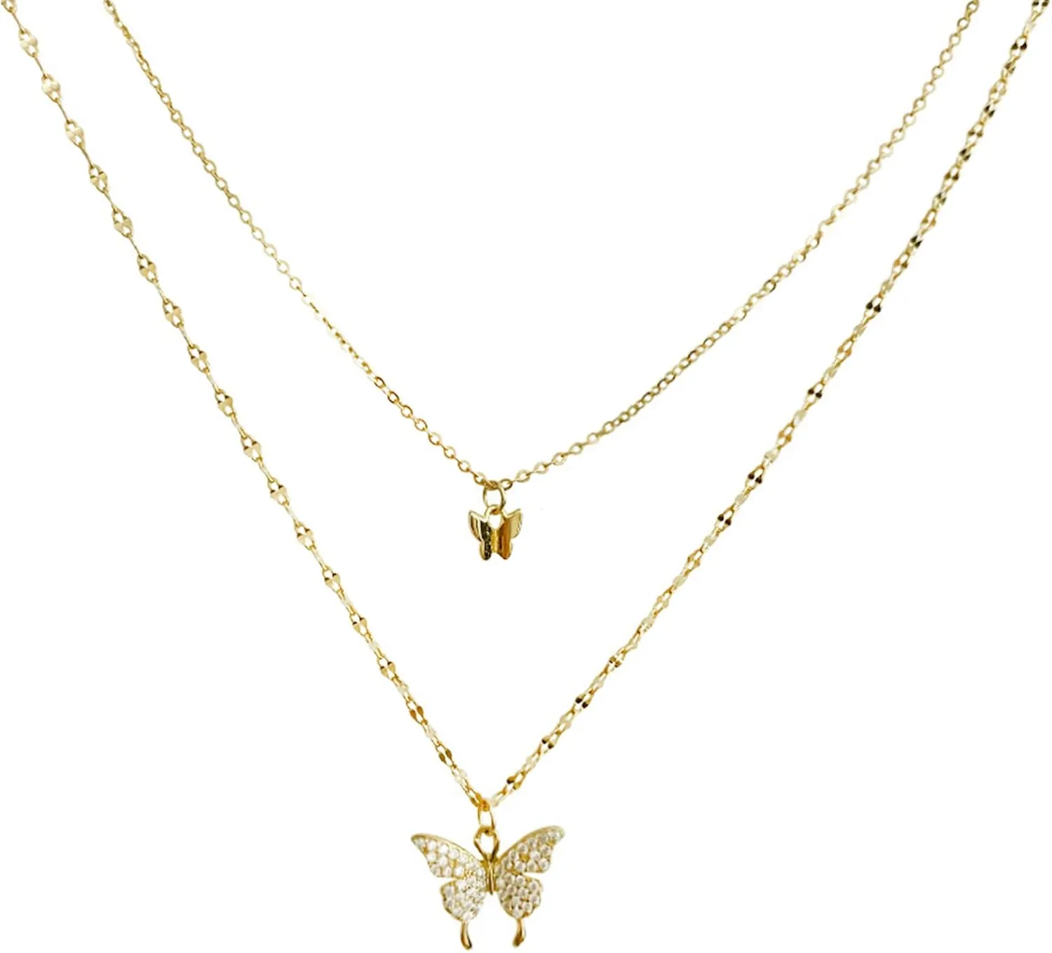Layered Butterfly Necklaces for Women,Dainty Gold Layering Butterfly Pendant Necklace Layered Butterfly Necklaces Gifts
