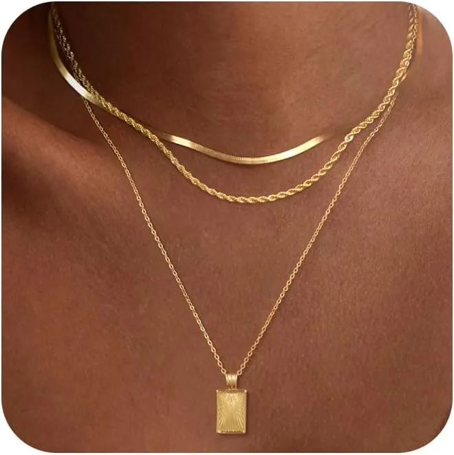 Layered Gold Necklaces for Women, Stackable 14K Gold Plated Dainty Necklace Simple Fashion Pendant Necklaces Trendy Jewelry Set Gifts