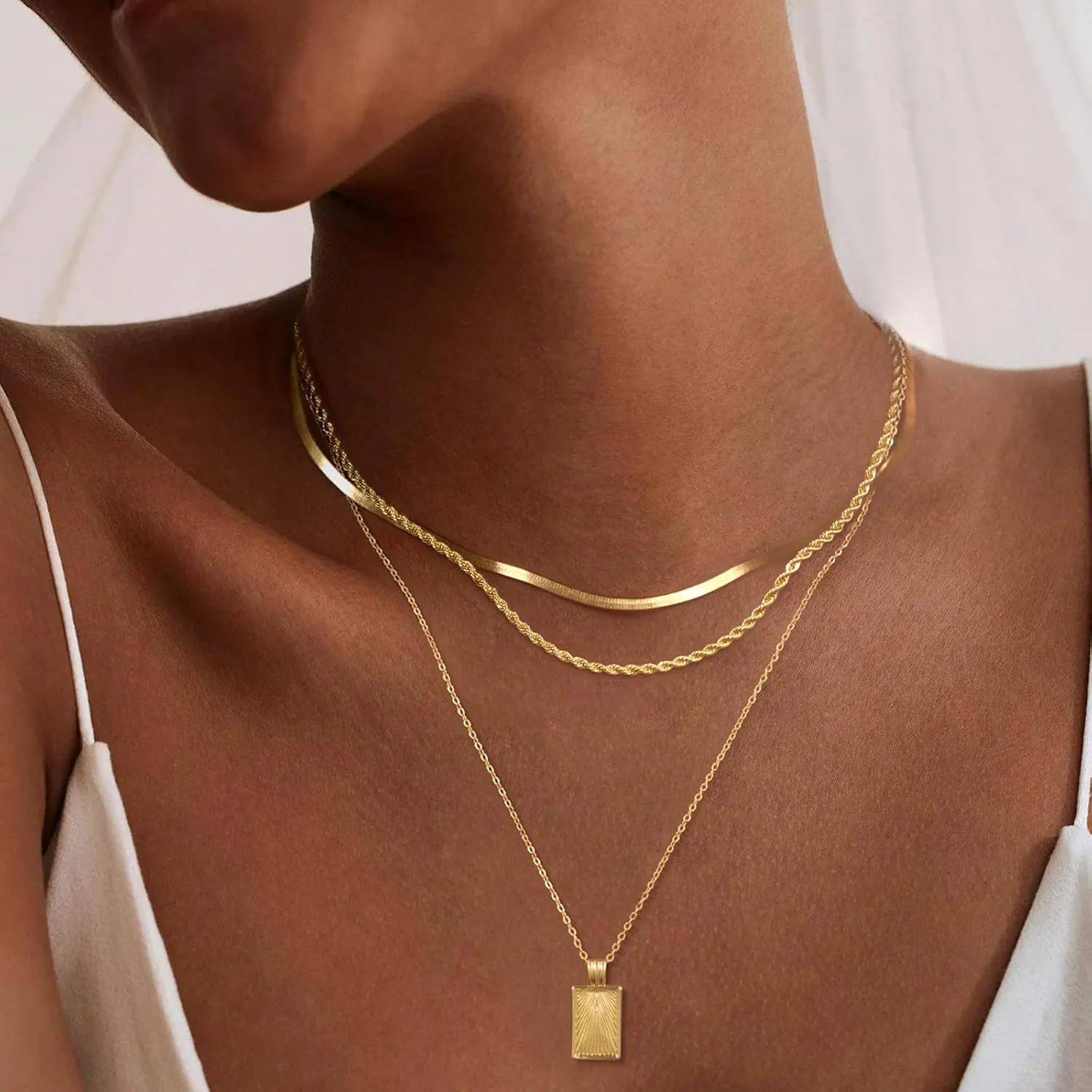 Layered Gold Necklaces for Women, Stackable 14K Gold Plated Dainty Necklace Simple Fashion Pendant Necklaces Trendy Jewelry Set Gifts