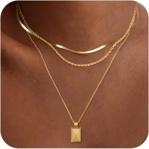Layered Gold Necklaces for Women, Stackable 14K Gold Plated Dainty Necklace Simple Fashion Pendant Necklaces Trendy Jewelry Set Gifts