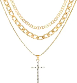 Layered Gold Necklaces for Women, Stacked Necklaces with Cross and Circle Pendant, Minimalist Gold Necklace Stack for Everyday Wear, Casual Choker Style Layered Necklaces for Women