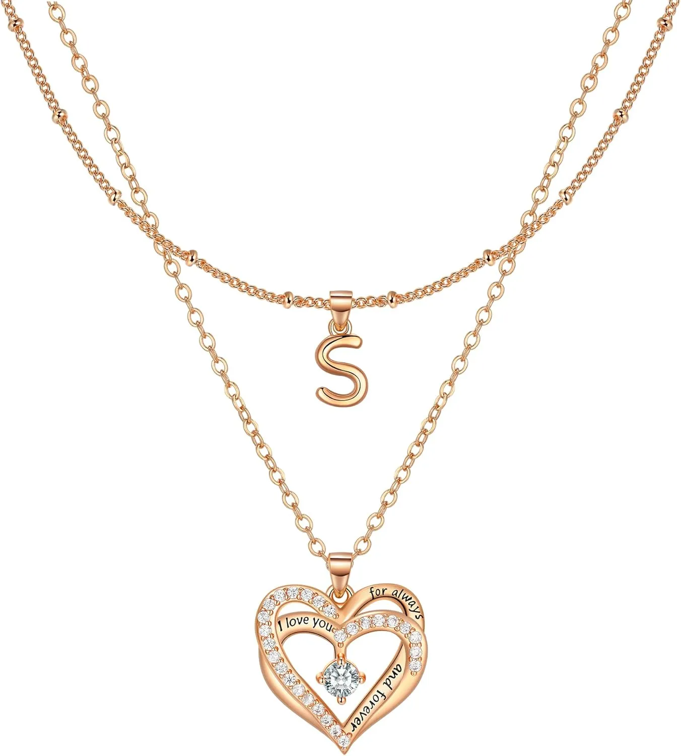 Layered Heart Necklaces for Women, 14k Gold Plated Layering Cubic Zirconia Heart Pendant Initial A-Z Choker Necklaces, Adjustable Chain Necklaces Jewelry Gift for Women Wife Mom