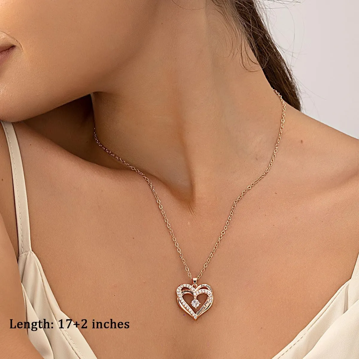 Layered Heart Necklaces for Women, 14k Gold Plated Layering Cubic Zirconia Heart Pendant Initial A-Z Choker Necklaces, Adjustable Chain Necklaces Jewelry Gift for Women Wife Mom