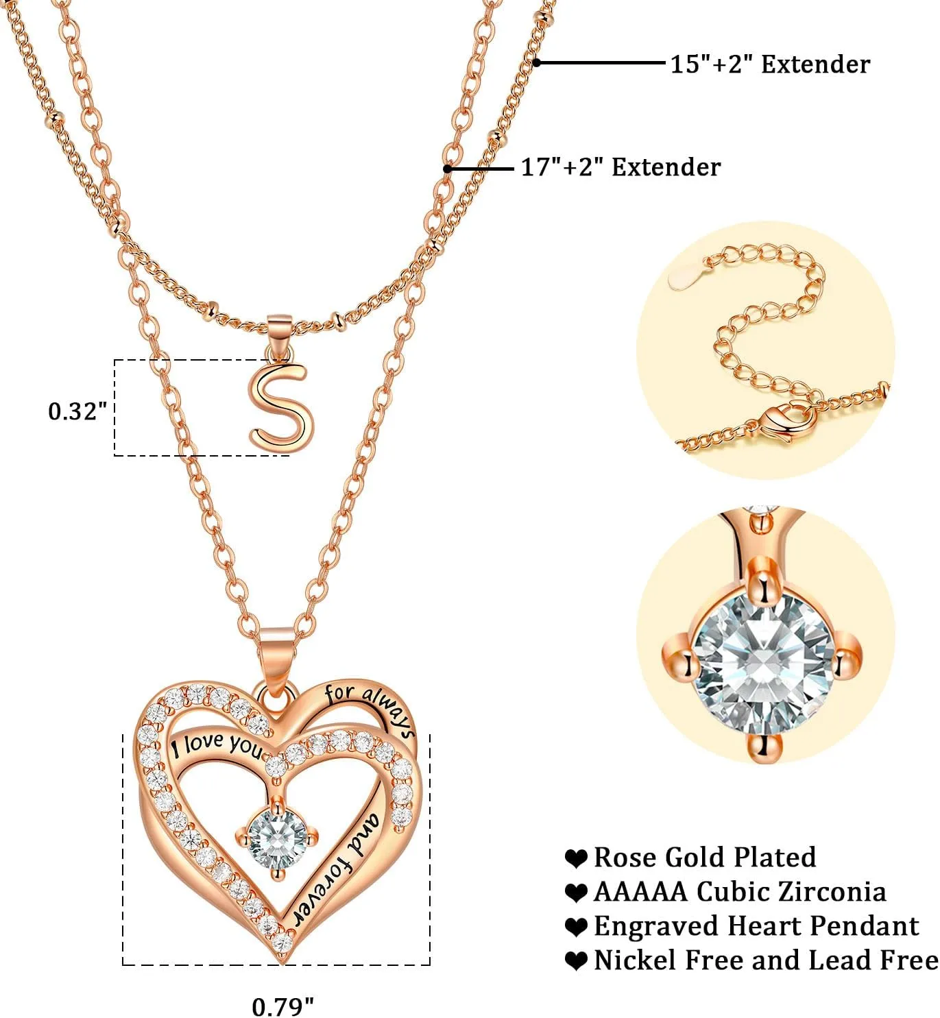 Layered Heart Necklaces for Women, 14k Gold Plated Layering Cubic Zirconia Heart Pendant Initial A-Z Choker Necklaces, Adjustable Chain Necklaces Jewelry Gift for Women Wife Mom