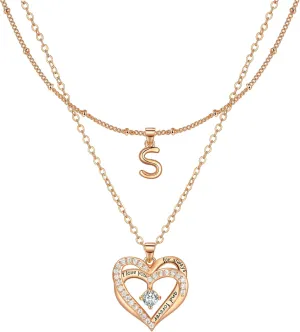 Layered Heart Necklaces for Women, 14k Gold Plated Layering Cubic Zirconia Heart Pendant Initial A-Z Choker Necklaces, Adjustable Chain Necklaces Jewelry Gift for Women Wife Mom