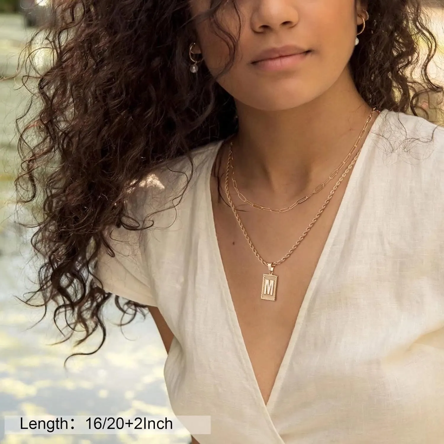 Layered Initial Necklaces for Women, 14K Gold Plated Layering Paperclip Chain Snake Choker Necklace Dainty Rope Chain Square Pendant Letter Initial Necklaces Gold Layered Necklaces for Women Jewelry
