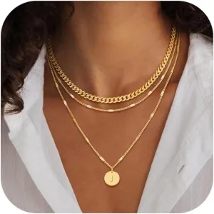 Layered Initial Necklaces for Women 14K Gold Plated Letter A-Z Pendant Necklace Cute Choker Necklace for Women Stackable Necklaces Name Necklaces Jewelry Gifts for Women Trendy