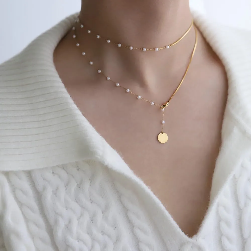Layered Pearl Necklaces for Women 18K Gold Plated Dainty Pearl Choker Necklaces Trendy Jewelry Gifts for Women.