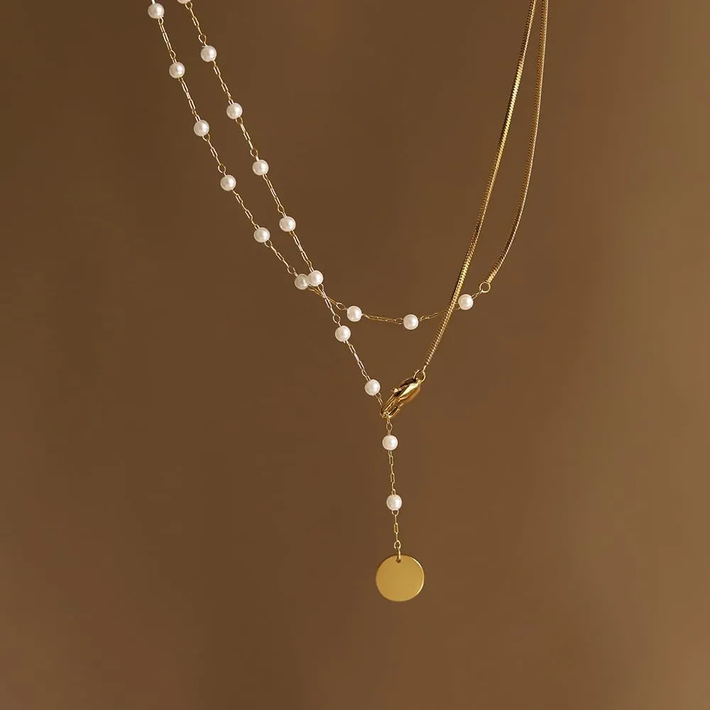 Layered Pearl Necklaces for Women 18K Gold Plated Dainty Pearl Choker Necklaces Trendy Jewelry Gifts for Women.
