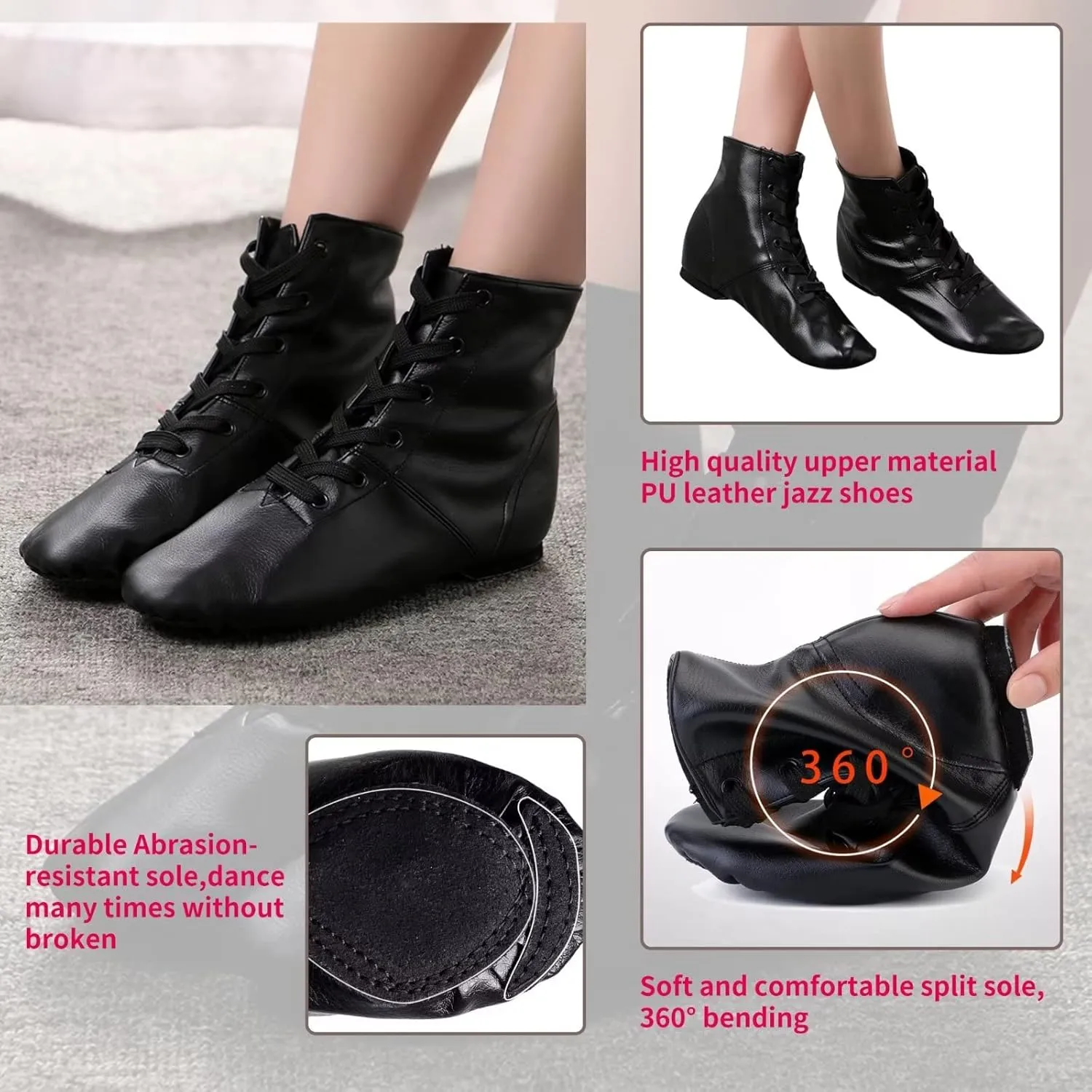 Leather Jazz Shoes for Women,Lace Up Jazz Dance Shoe for Men and Women,Black