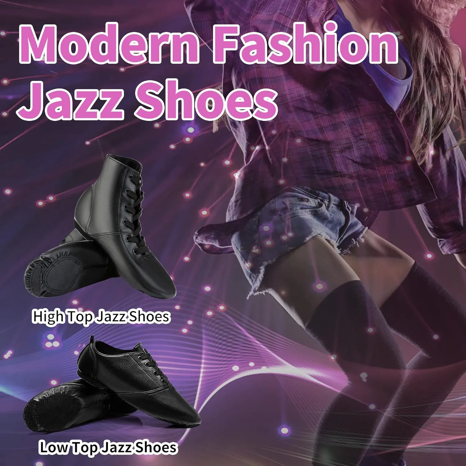 Leather Jazz Shoes for Women,Lace Up Jazz Dance Shoe for Men and Women,Black