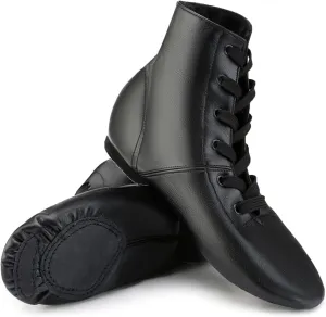 Leather Jazz Shoes for Women,Lace Up Jazz Dance Shoe for Men and Women,Black