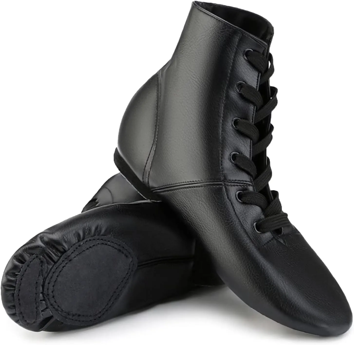 Leather Jazz Shoes for Women,Lace Up Jazz Dance Shoe for Men and Women,Black