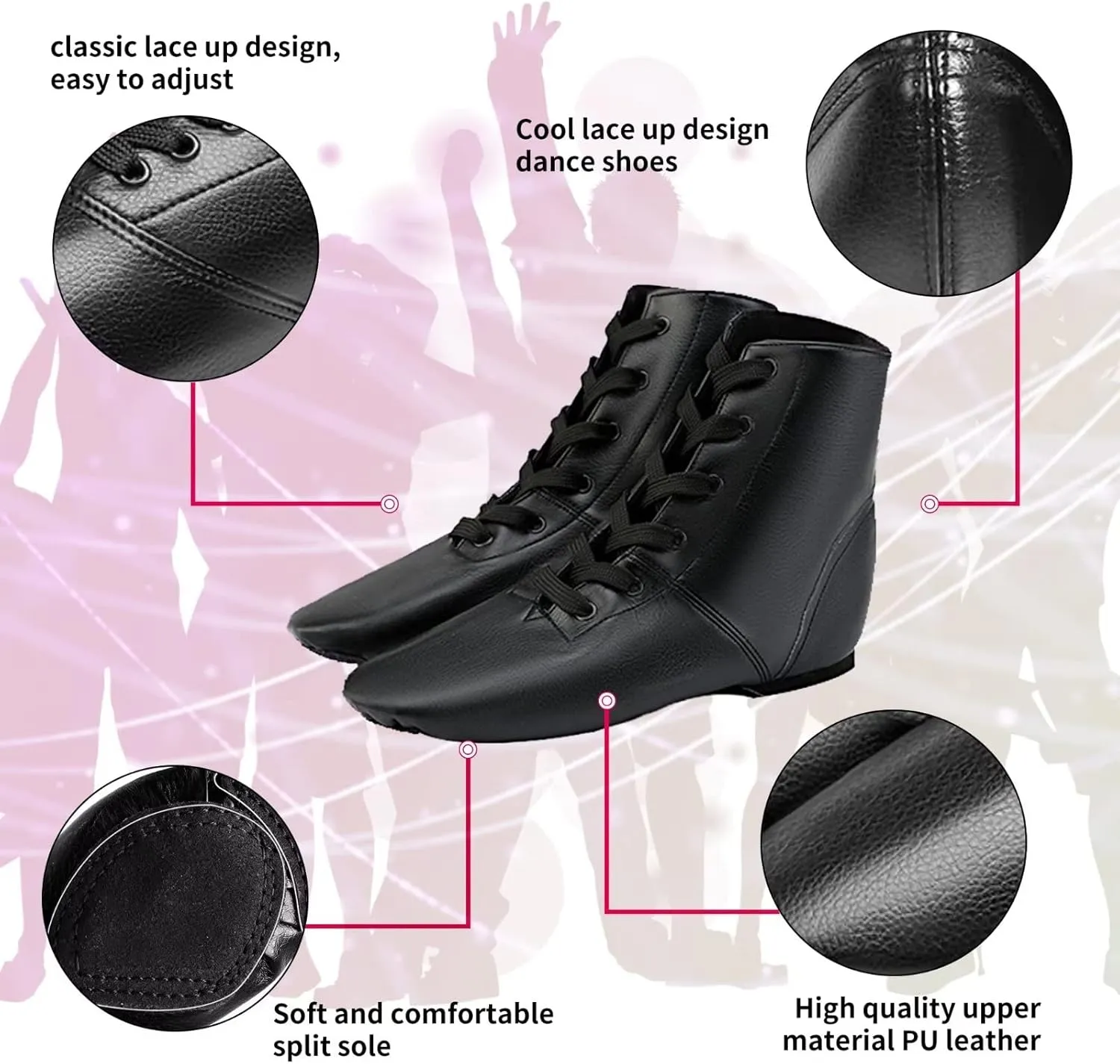 Leather Jazz Shoes for Women,Lace Up Jazz Dance Shoe for Men and Women,Black