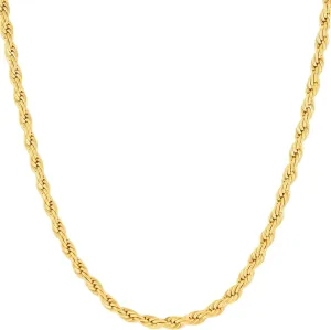 LIFETIME JEWELRY 24k Gold Plated 3mm Gold Rope Chain for Men & Women Diamond Cut Gold Chain Necklace Women & Necklace for Men 14 to 36 Inch