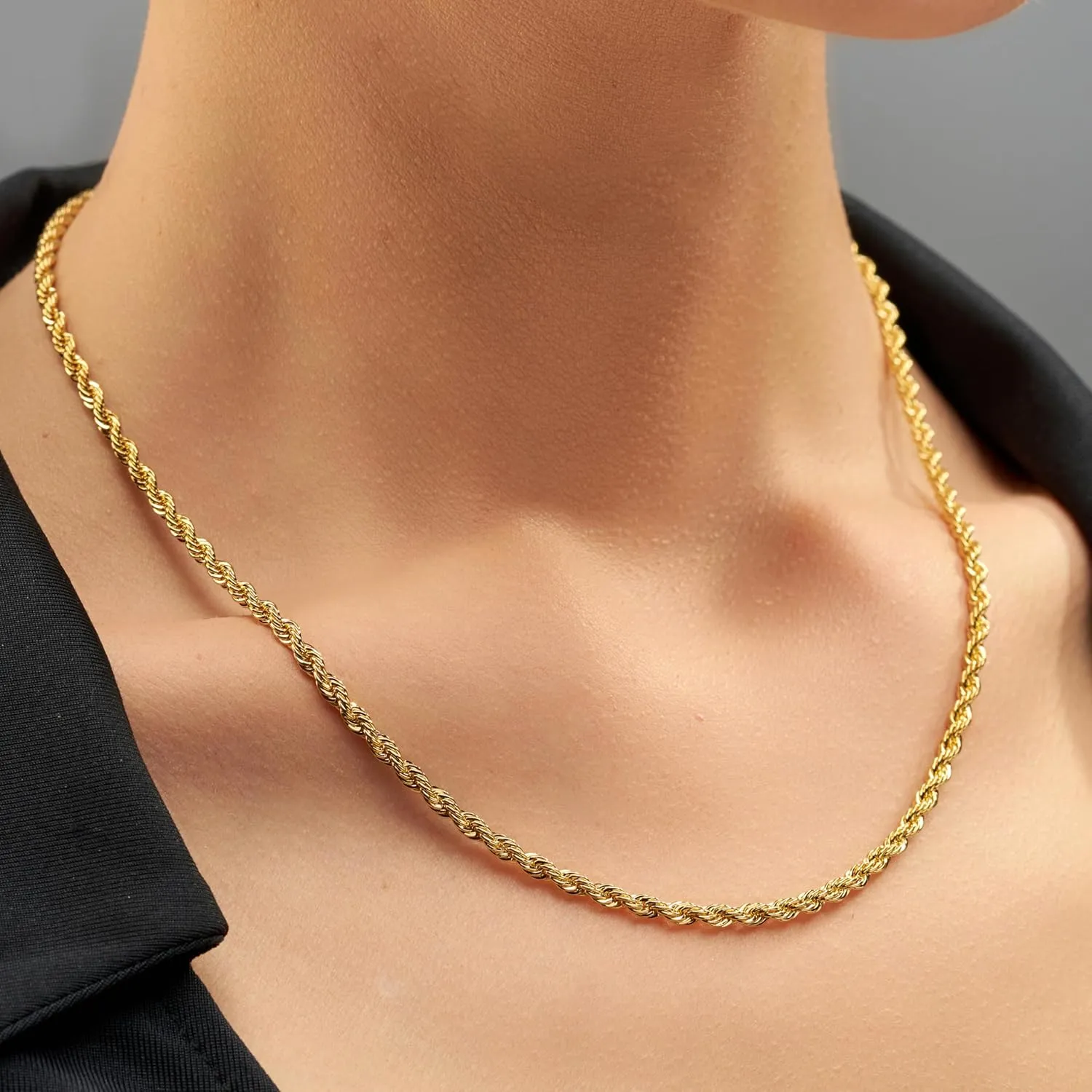 LIFETIME JEWELRY 24k Gold Plated 3mm Gold Rope Chain for Men & Women Diamond Cut Gold Chain Necklace Women & Necklace for Men 14 to 36 Inch