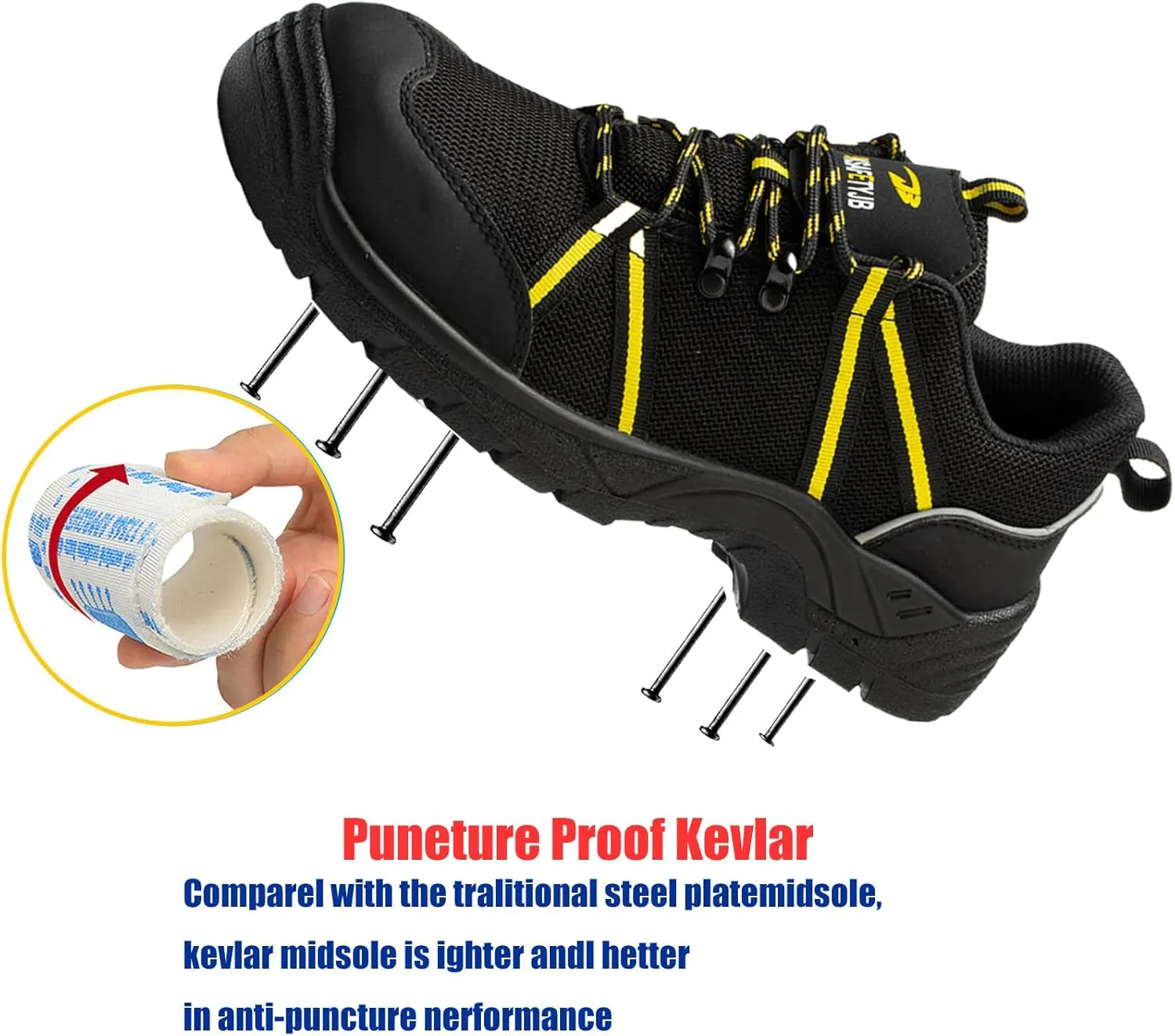 Lightweight Work Safety Sneakers,Work Shoes Provides a Comfortable, Breathable, Long-Term Foot Experience with Flying Woven Upper Material,