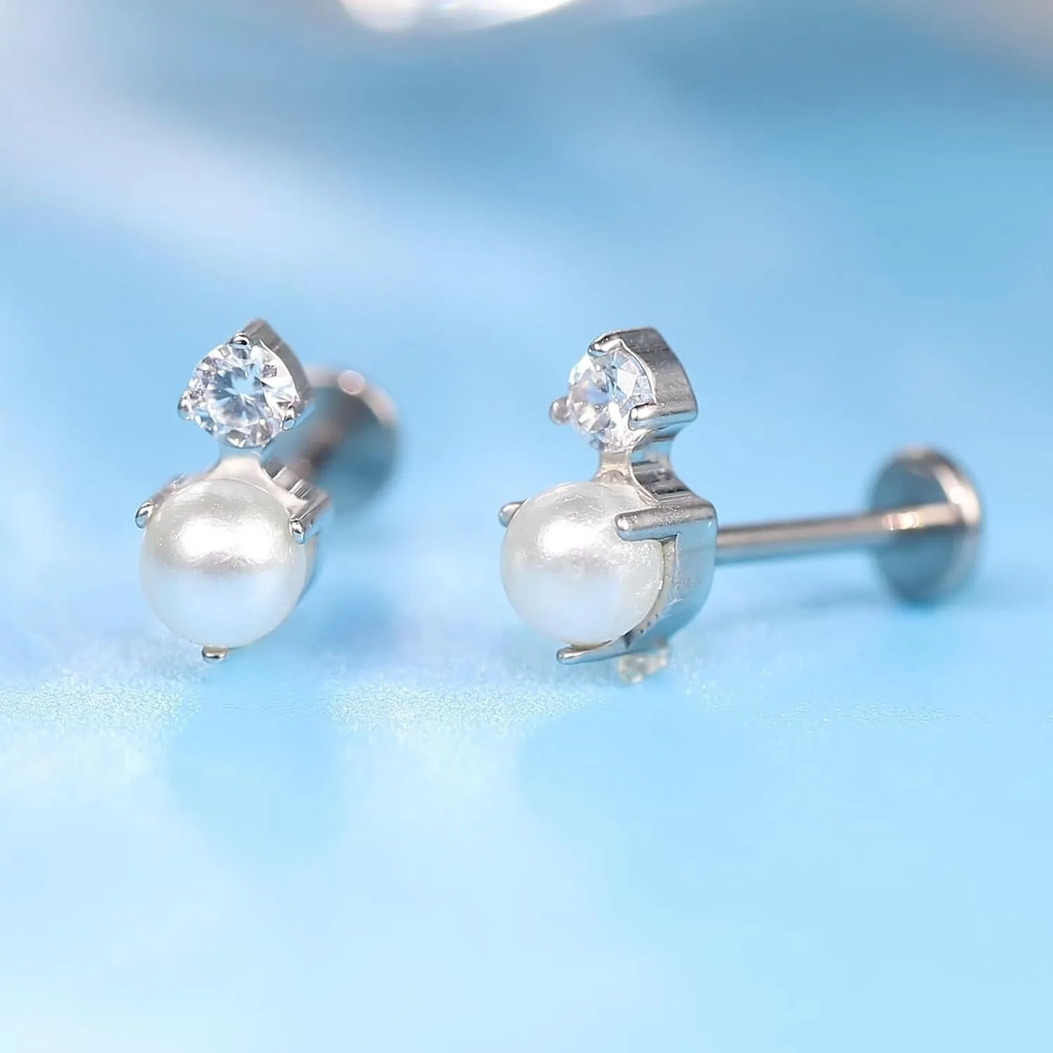 limerencia 18g Titanium Internally Threaded Piercing Jewelry 2PCS Nose Studs Flat Back Earrings Tragus, Helix, Cartilage, Conch, Labret Piercing for Women Men Sensitive Ears
