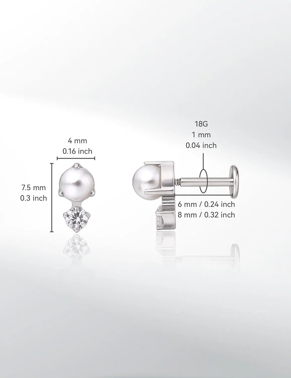 limerencia 18g Titanium Internally Threaded Piercing Jewelry 2PCS Nose Studs Flat Back Earrings Tragus, Helix, Cartilage, Conch, Labret Piercing for Women Men Sensitive Ears
