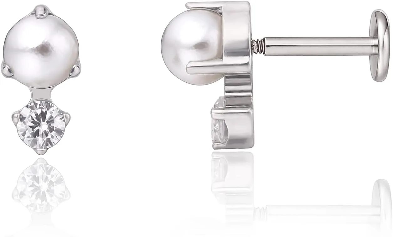 limerencia 18g Titanium Internally Threaded Piercing Jewelry 2PCS Nose Studs Flat Back Earrings Tragus, Helix, Cartilage, Conch, Labret Piercing for Women Men Sensitive Ears