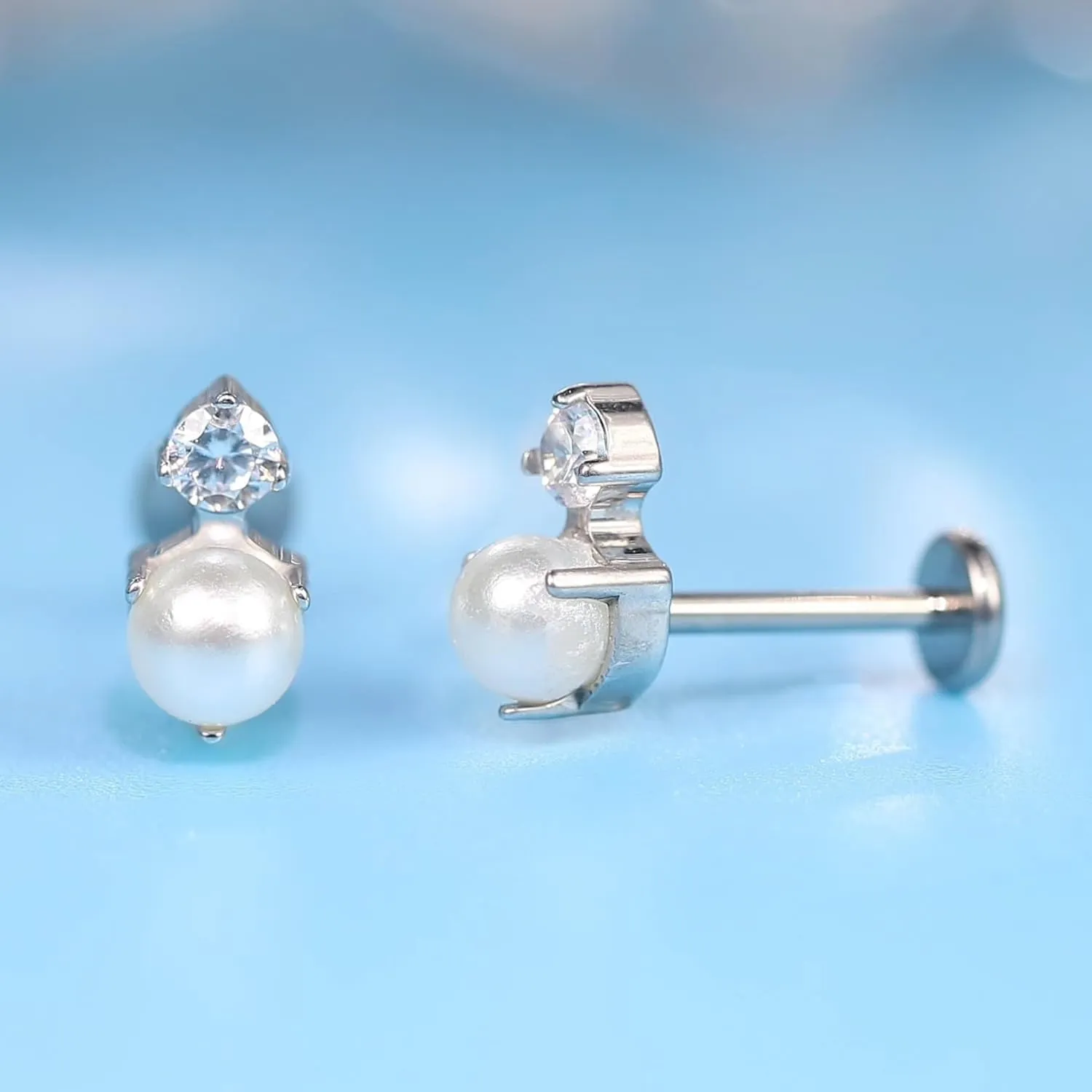 limerencia 18g Titanium Internally Threaded Piercing Jewelry 2PCS Nose Studs Flat Back Earrings Tragus, Helix, Cartilage, Conch, Labret Piercing for Women Men Sensitive Ears