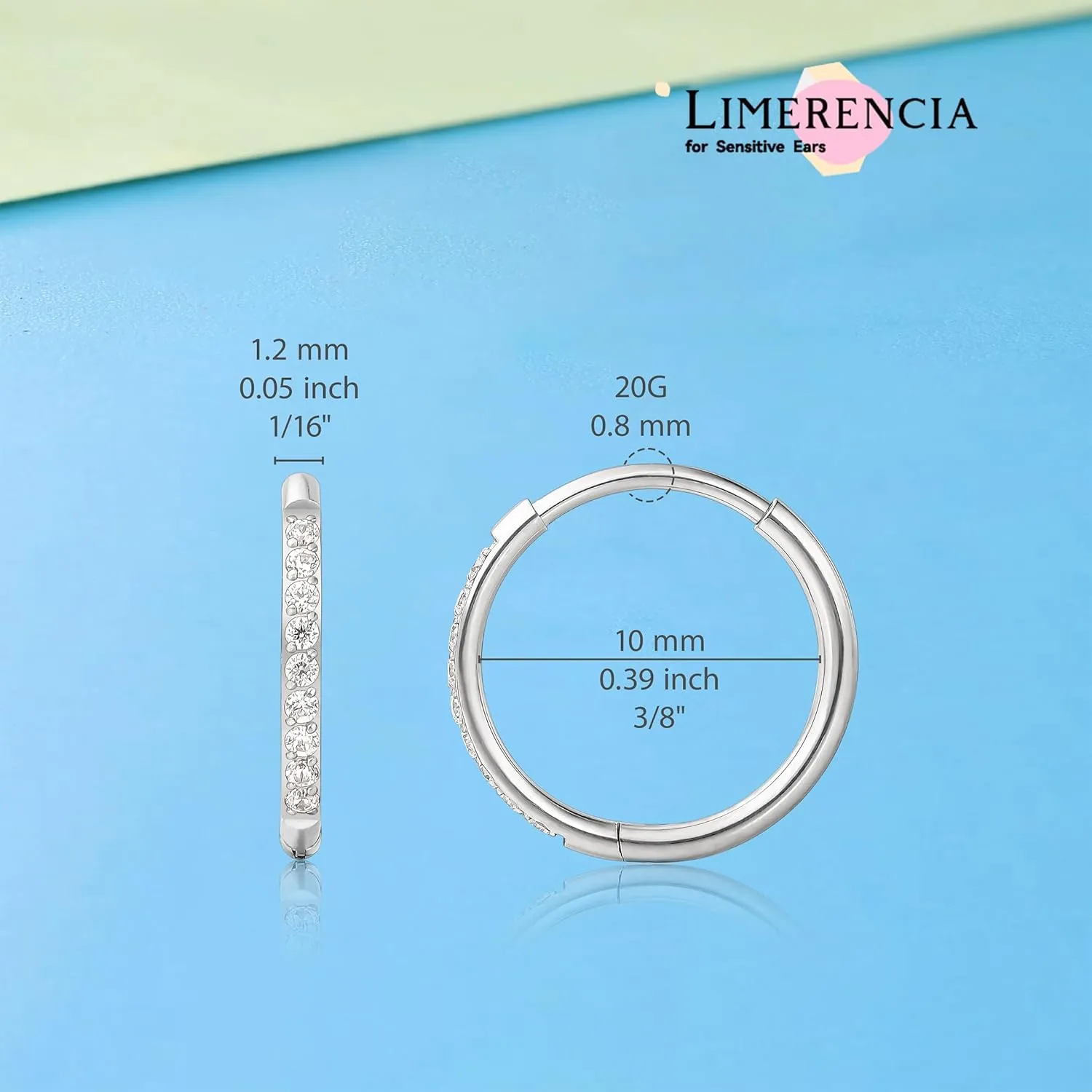 limerencia Small Hoop Earrings for Women, Hypoallergenic Titanium Huggie Hoop Earrings Set G23 Piercings Cartilage Earrings Set for Women Sensitive Ears (White CZ Silver, 10mm)
