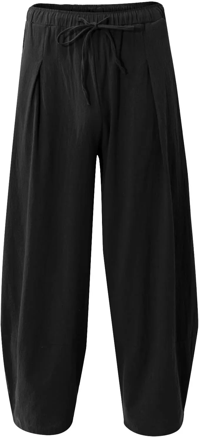 Linen Pants for Men Casual Drawstring Lightweight Loose Beach Yoga Trousers