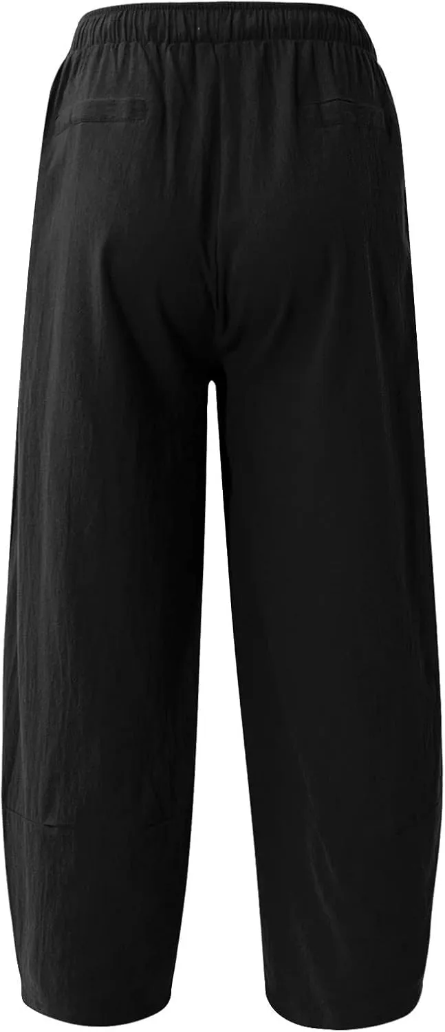 Linen Pants for Men Casual Drawstring Lightweight Loose Beach Yoga Trousers