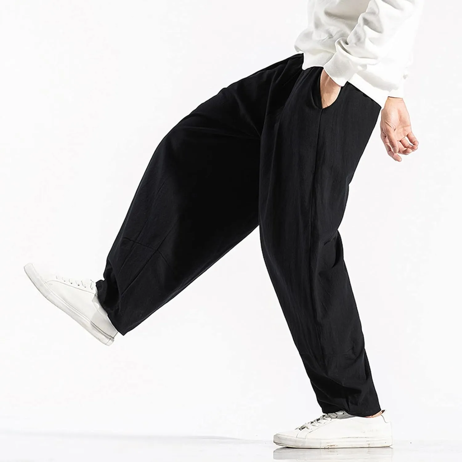 Linen Pants for Men Casual Drawstring Lightweight Loose Beach Yoga Trousers