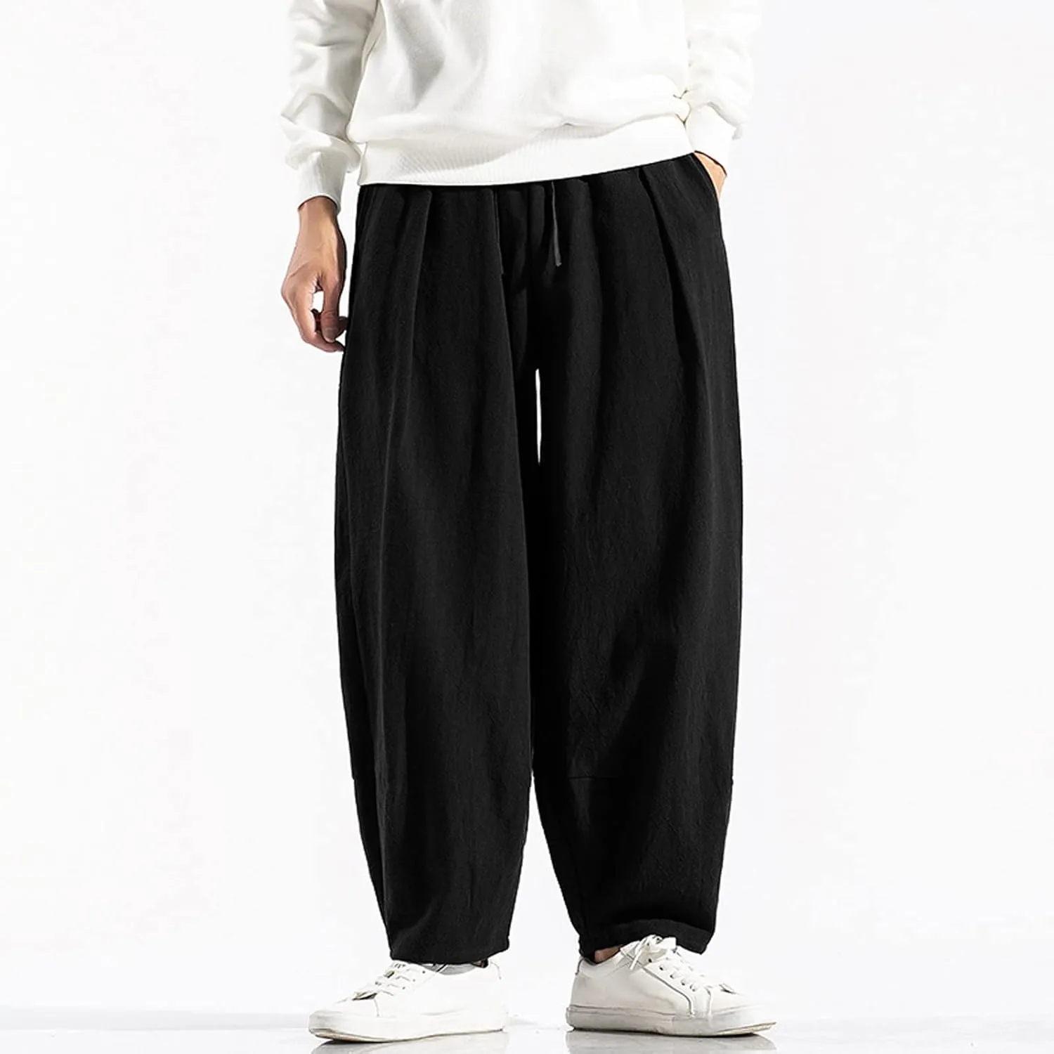 Linen Pants for Men Casual Drawstring Lightweight Loose Beach Yoga Trousers