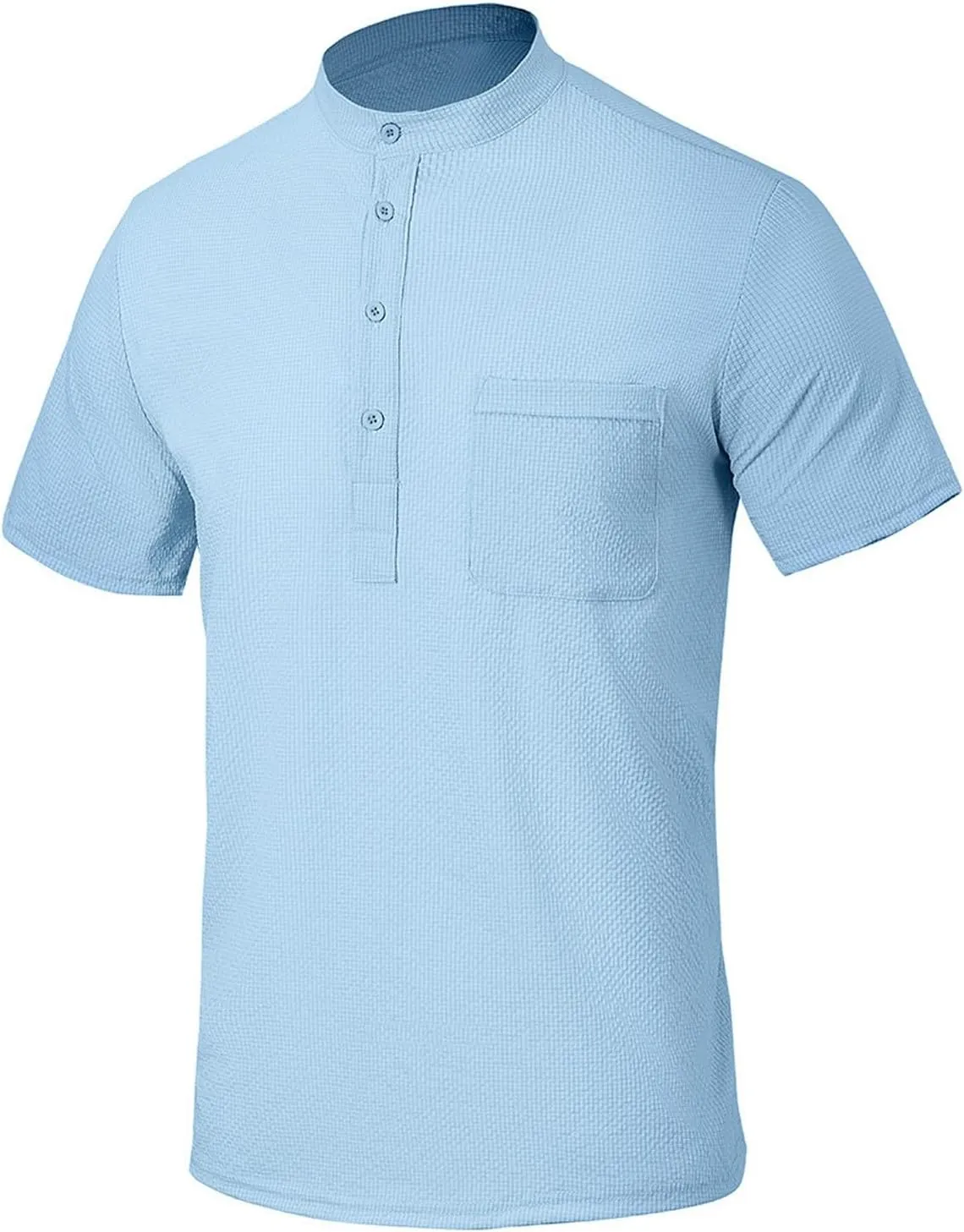 Linen Shirts Men's Novelty Short Sleeve Mock Neck Henley Shirt Casual Summer Baggy Cotton Basic Tee Top with Pocket