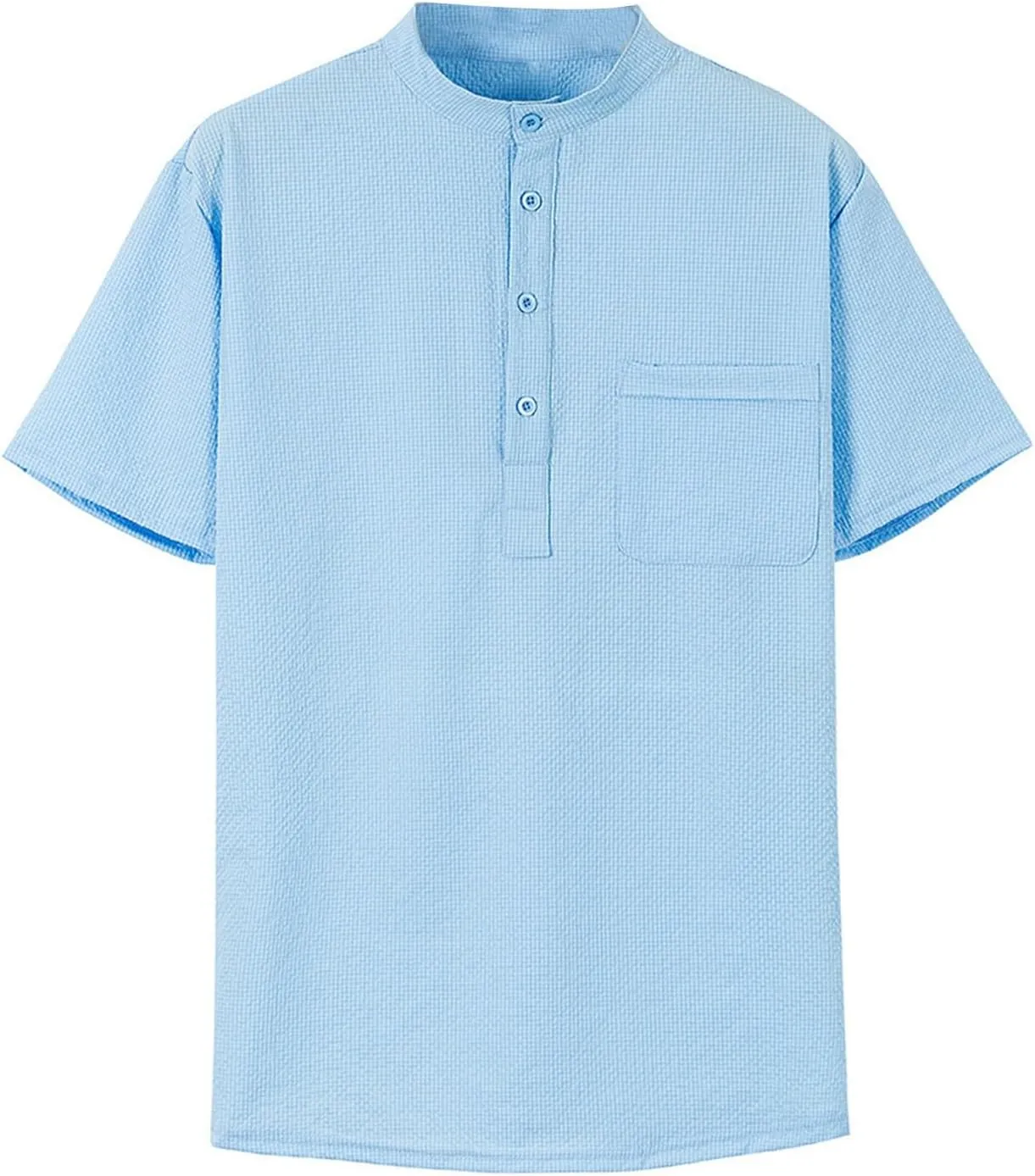 Linen Shirts Men's Novelty Short Sleeve Mock Neck Henley Shirt Casual Summer Baggy Cotton Basic Tee Top with Pocket