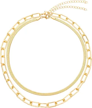 Link Layered Necklace Gold Layering Paperclip Chain Choker for Women