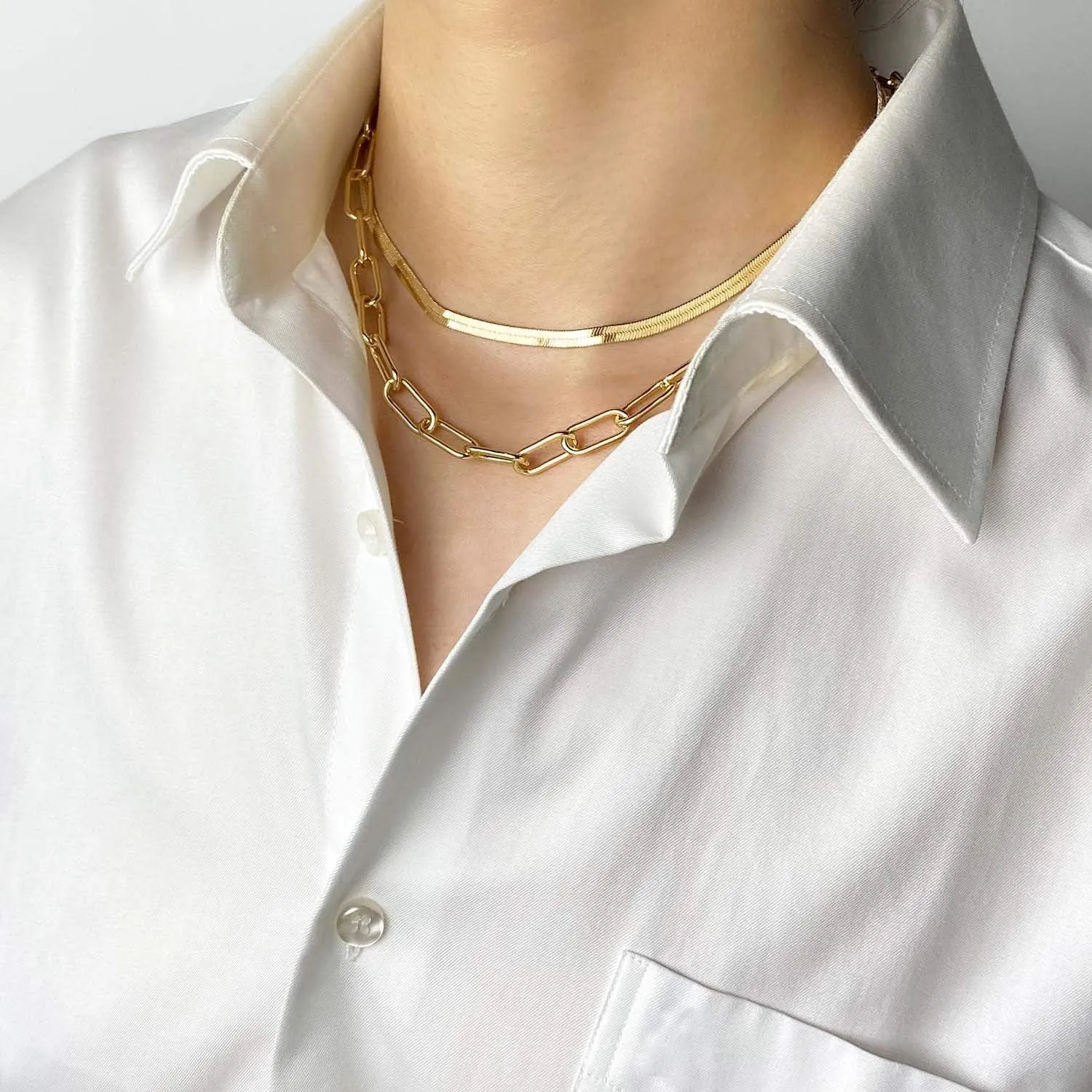 Link Layered Necklace Gold Layering Paperclip Chain Choker for Women