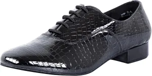 Linodes Men's Latin Dance Shoes 1 Inch Leather Sole Ballroom Salsa Tango Waltz Character Shoe-Black Patent Croco