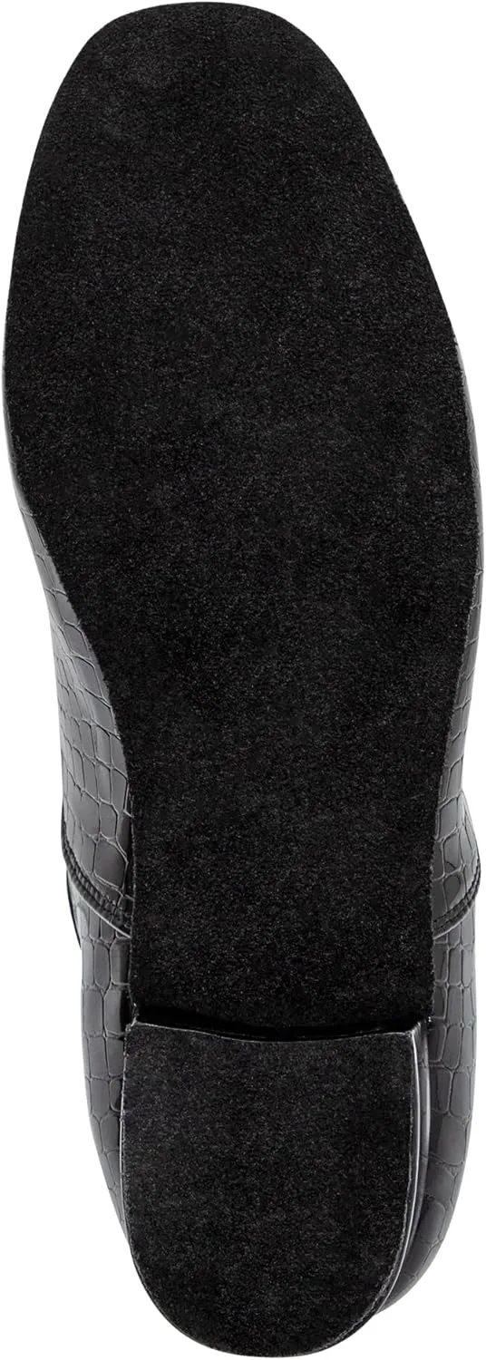 Linodes Men's Latin Dance Shoes 1 Inch Leather Sole Ballroom Salsa Tango Waltz Character Shoe-Black Patent Croco