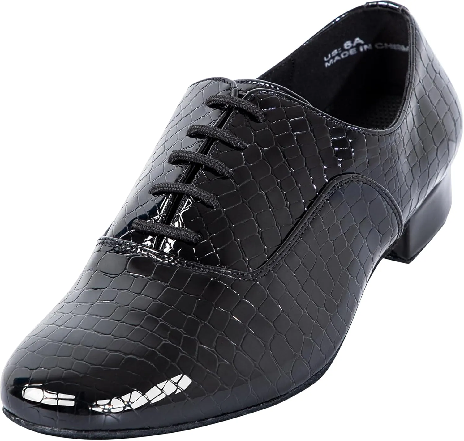 Linodes Men's Latin Dance Shoes 1 Inch Leather Sole Ballroom Salsa Tango Waltz Character Shoe-Black Patent Croco