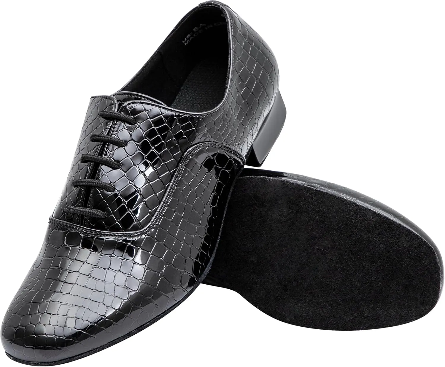 Linodes Men's Latin Dance Shoes 1 Inch Leather Sole Ballroom Salsa Tango Waltz Character Shoe-Black Patent Croco
