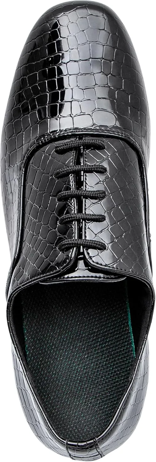 Linodes Men's Latin Dance Shoes 1 Inch Leather Sole Ballroom Salsa Tango Waltz Character Shoe-Black Patent Croco