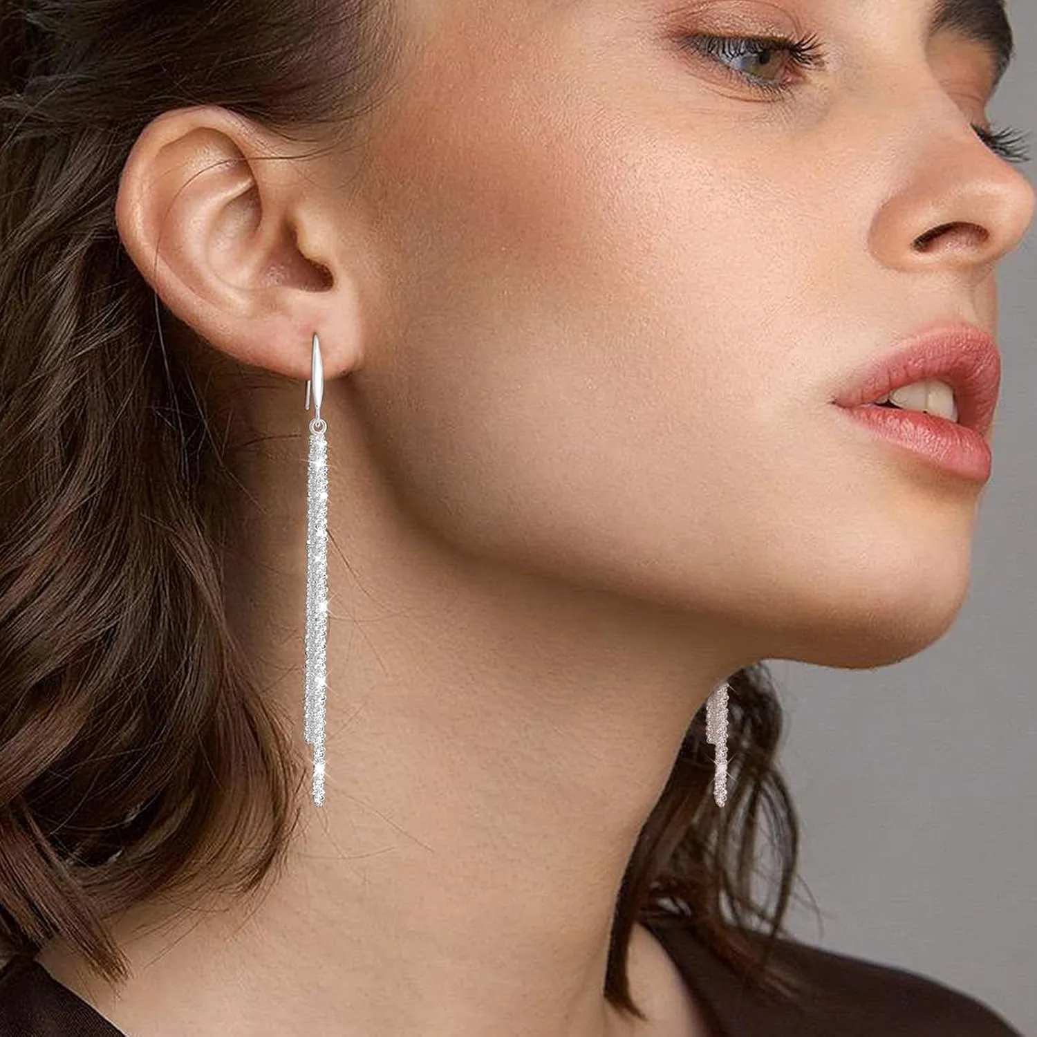 Long Dangle Earrings for Women 925 Sterling Silver / 16K Gold Tassel Chain Dangle Drop Earrings for Women Dainty Minimalist Dangling Drop Earrings for Prom Party Jewelry