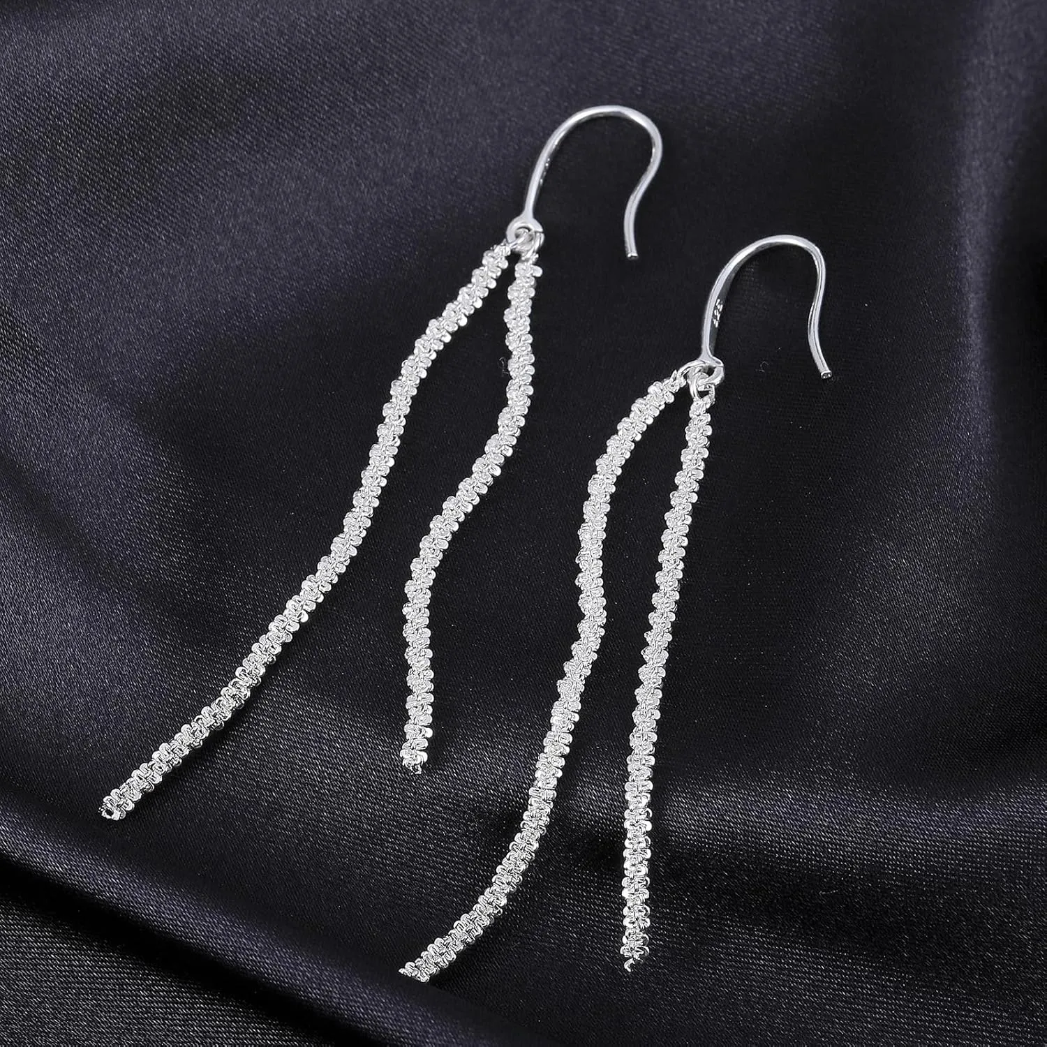 Long Dangle Earrings for Women 925 Sterling Silver / 16K Gold Tassel Chain Dangle Drop Earrings for Women Dainty Minimalist Dangling Drop Earrings for Prom Party Jewelry