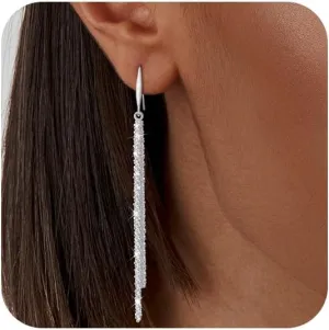 Long Dangle Earrings for Women 925 Sterling Silver / 16K Gold Tassel Chain Dangle Drop Earrings for Women Dainty Minimalist Dangling Drop Earrings for Prom Party Jewelry