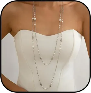 Long Pearl Necklaces for Women Dainty Layered Pearl Necklaces Pearl Long Chain Necklace Bridal Wedding Party Jewelry
